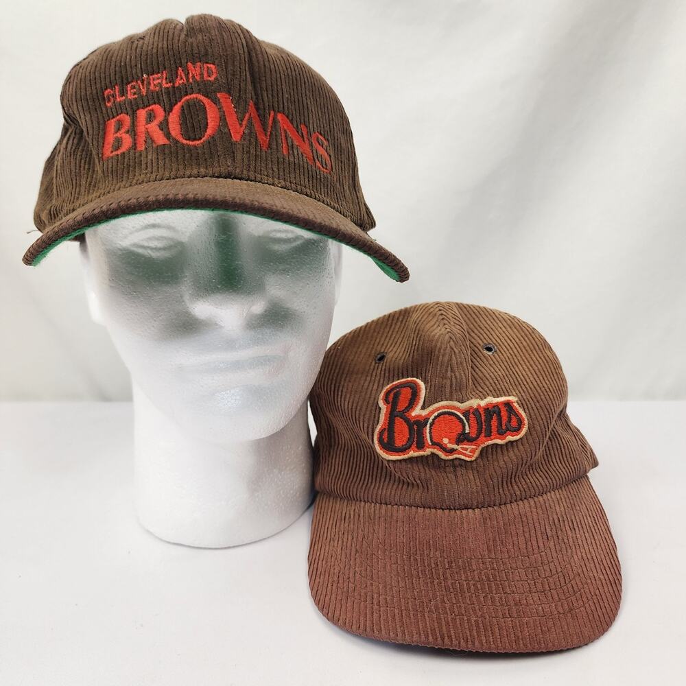 2 1990s Cleveland Browns Hats Caps Adult Brown Snapback Corduroy NFL - Read